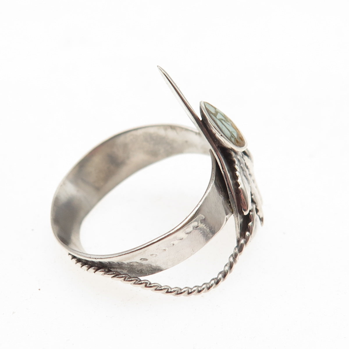 Old Pawn 925 Sterling Silver Vintage Southwestern Turquoise Inlay Ring Size 8.5