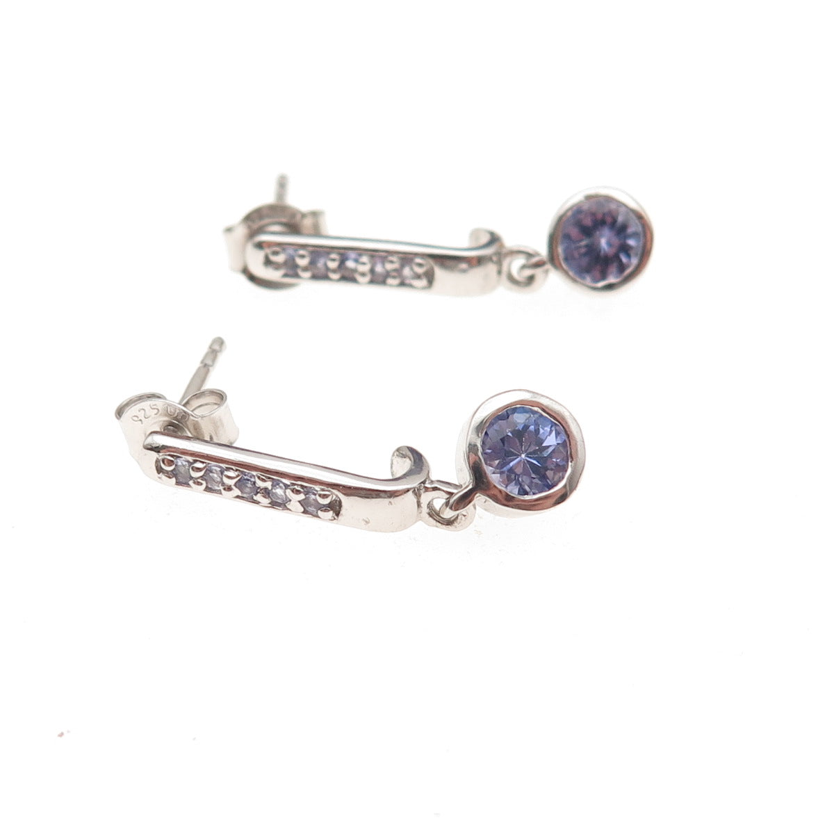 Chuck Clemency 925 Sterling Silver Real Tanzanite Bar Dangle Earrings