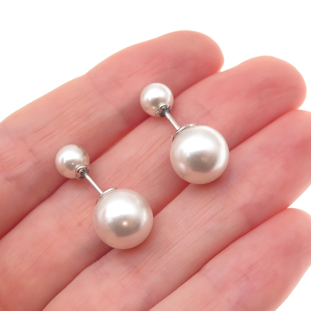 Pandora 925 Sterling Silver Faux Pearl Ball Stud Earrings
