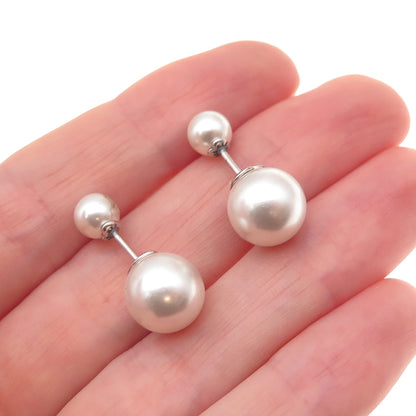 Pandora 925 Sterling Silver Faux Pearl Ball Stud Earrings