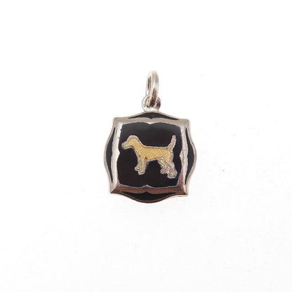925 Sterling Antique Art Deco Enamel Airedale Terrier Coat of Arms Charm Pendant