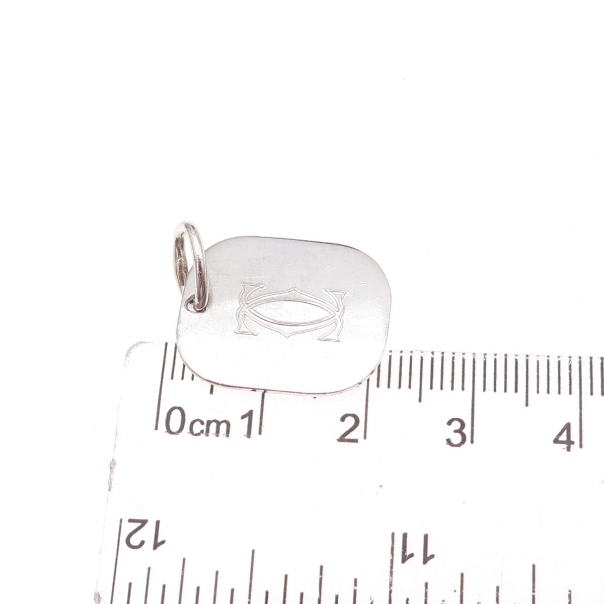 Cartier 925 Sterling Silver Vintage Engraved Logo Tag Charm Pendant