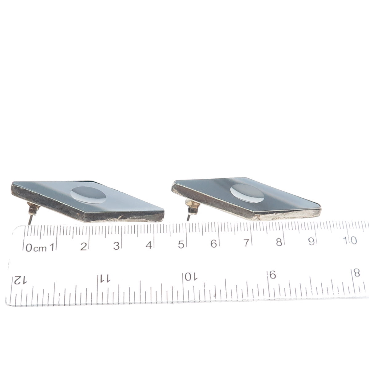 925 Sterling Silver Vintage Poland Real Hematite Modernist Oxidized Earrings