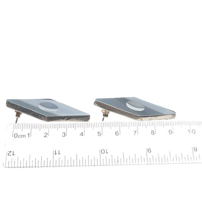925 Sterling Silver Vintage Poland Real Hematite Modernist Oxidized Earrings