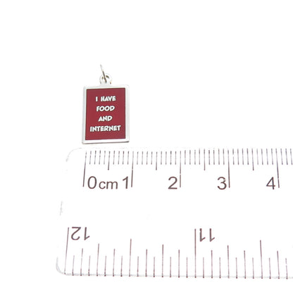 925 Sterling Silver Red Enamel I Have Food & Internet Minimalist Charm Pendant