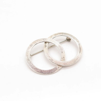 925 Sterling Silver Vintage Beau Ribbed Double Circle Pin Brooch