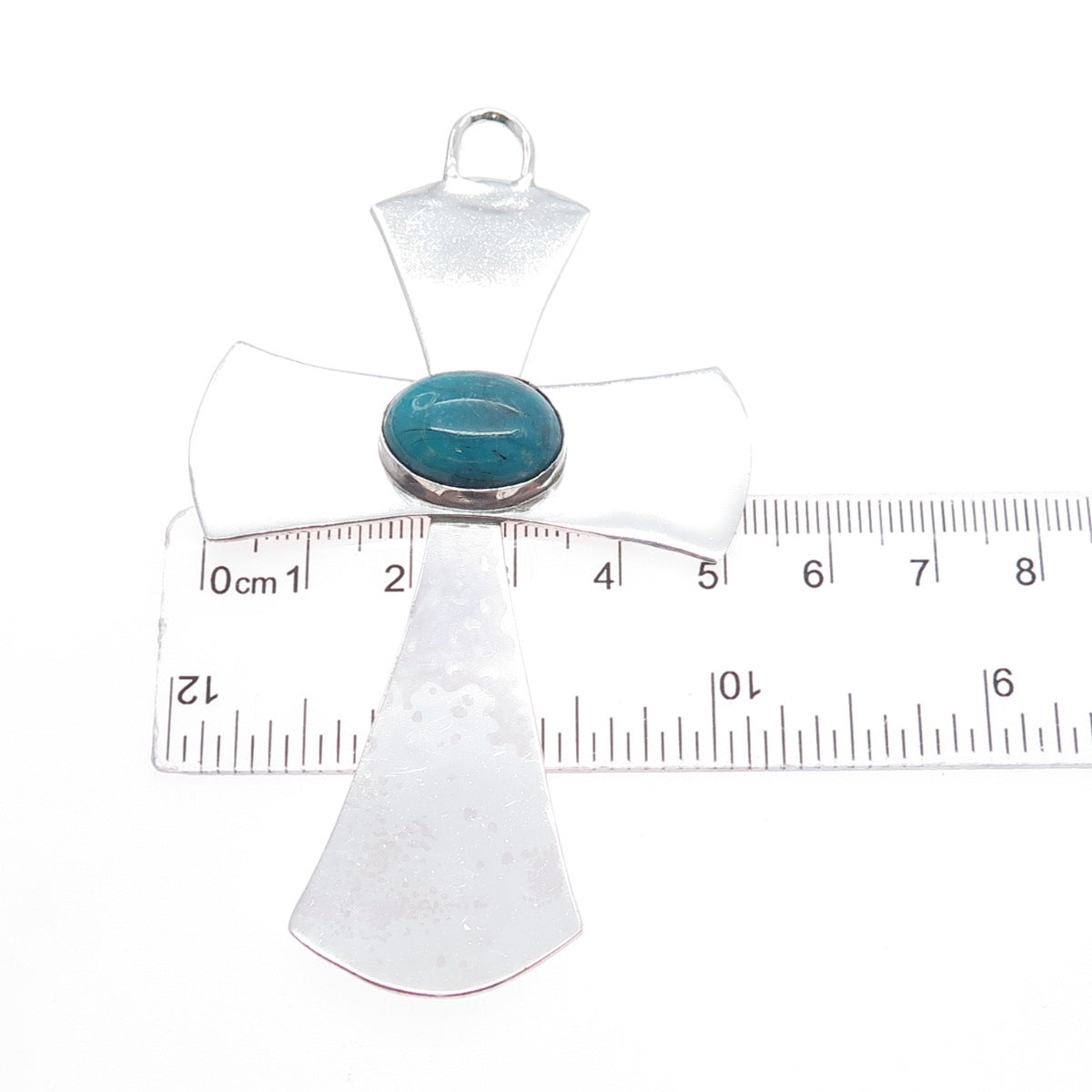 Old Pawn 925 Sterling Vintage Southwestern Bisbee Turquoise Cross Large Pendant