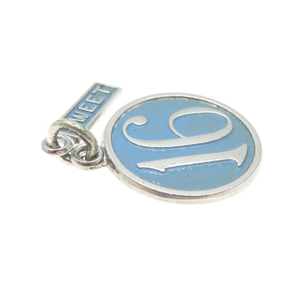 WELLS 925 Sterling Silver Vintage Blue Enamel "Sweet 16" Charm Pendant