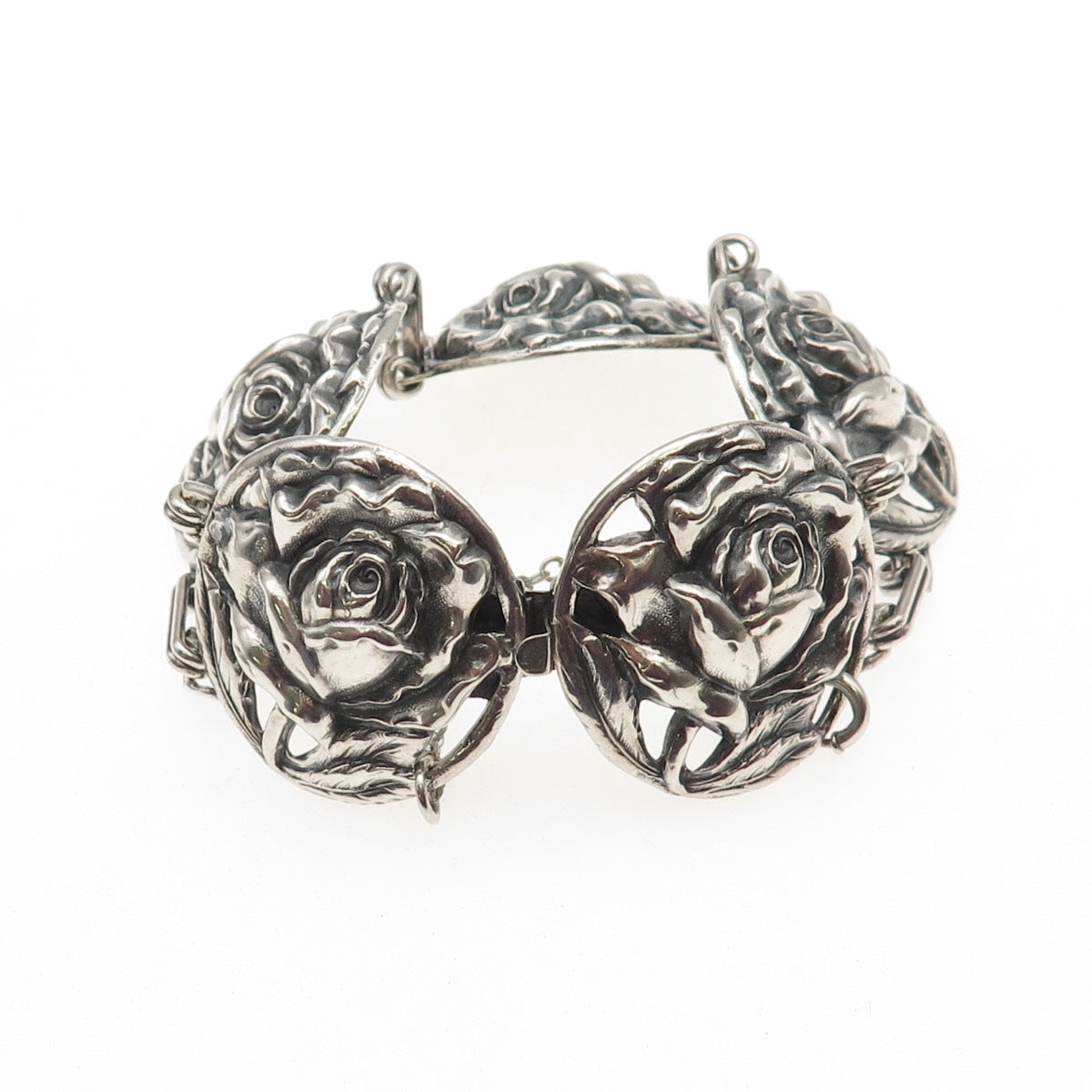 Norseland by CORO 925 Sterling Silver Antique Art Deco Rose Flower Bracelet 7.5"