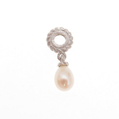 Judith Ripka 925 Sterling Silver Real Pearl Dangle Slide Charm Pendant