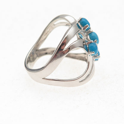 925 Sterling Silver Real Sleeping Beauty Turquoise Floral Ring Size 8.25