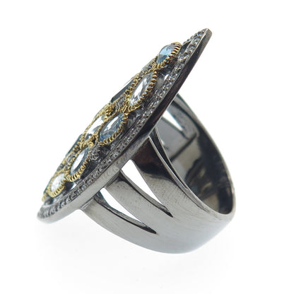 DSMK Sterling Silver Black Rhodium London Swiss Blue White Topaz Ring Size 6.25