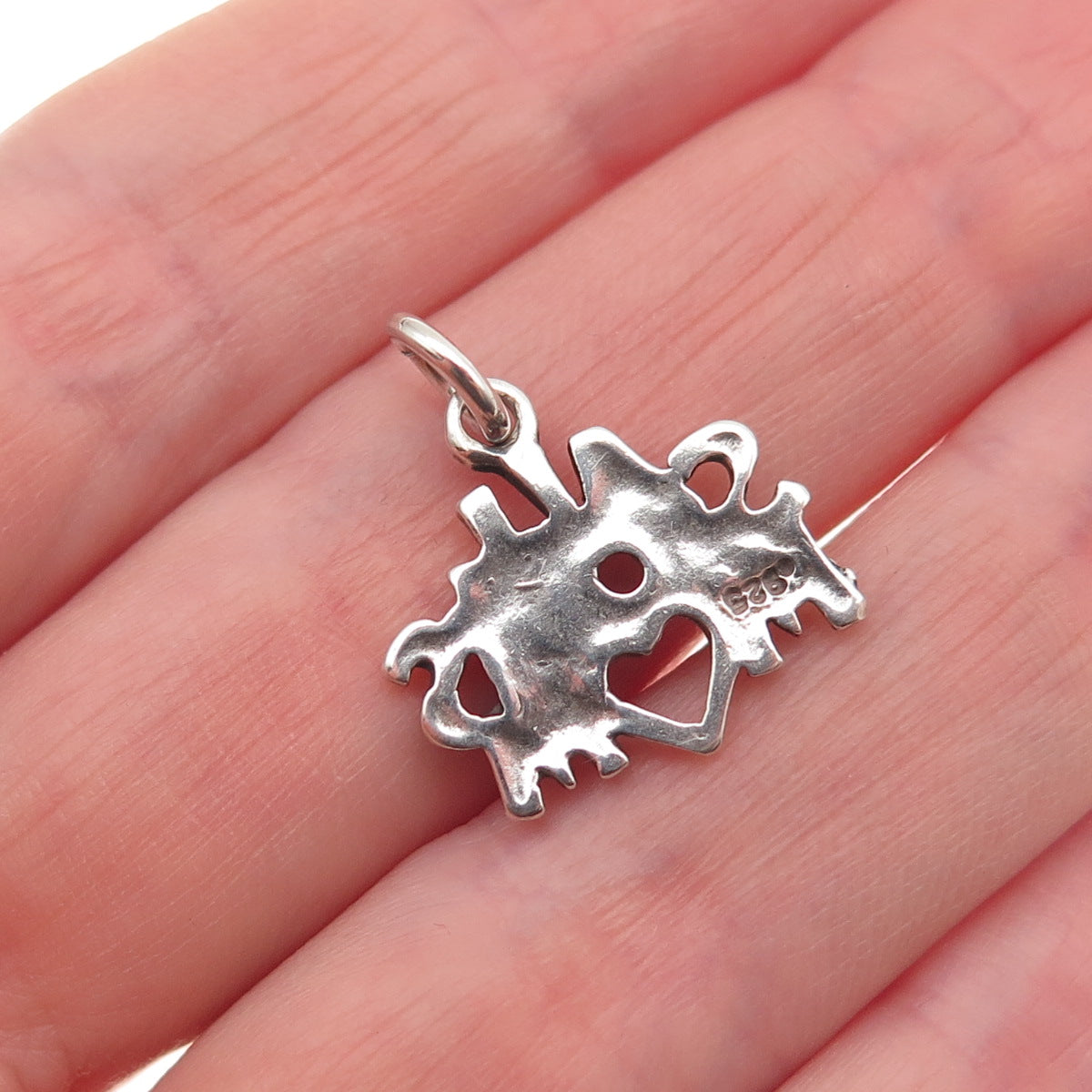 925 Sterling Silver Vintage All Sports Mom Heart Oxidized Mini Charm Pendant