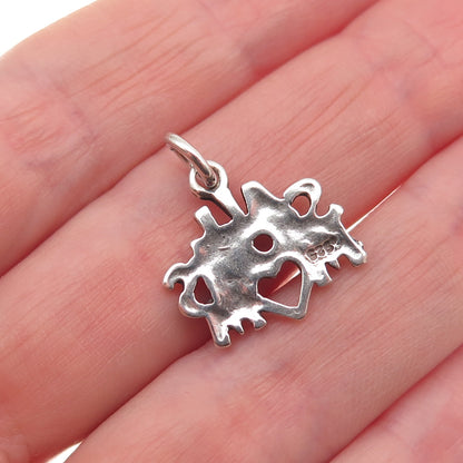 925 Sterling Silver Vintage All Sports Mom Heart Oxidized Mini Charm Pendant