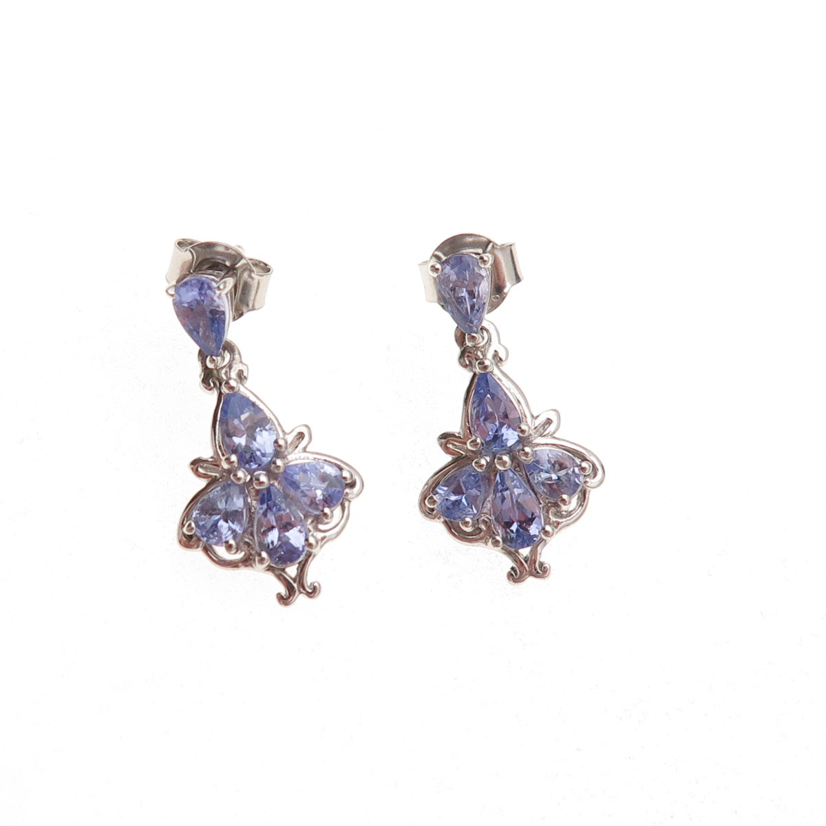 D'Joy 925 Sterling Silver Real Tanzanite Floral Dangle Earrings