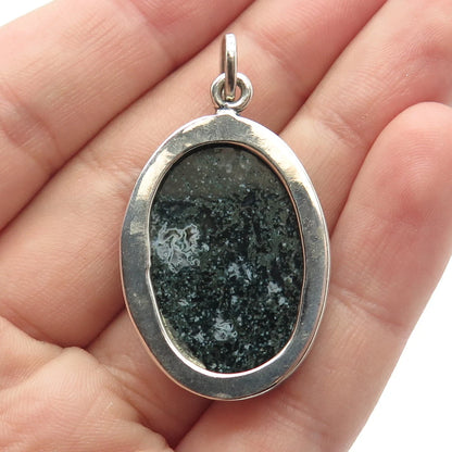 925 Sterling Silver Vintage Real Agate Gem Oval Pendant