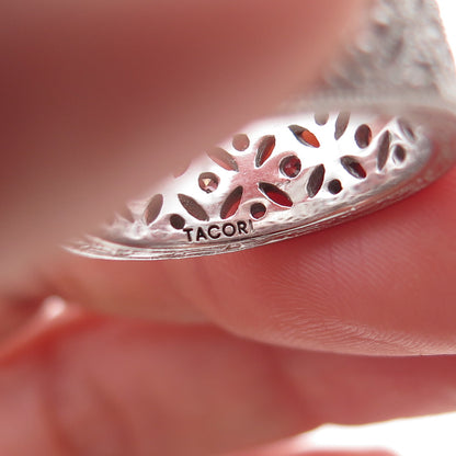 Tacori 925 Sterling Silver Round-Cut C Z Floral Band Ring Size 6.25