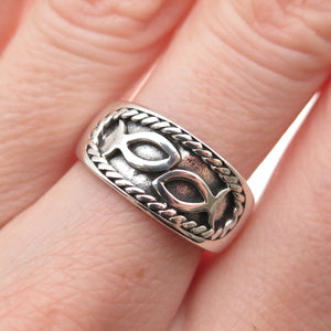925 Sterling Silver Vintage Pisces Zodiac Sign Oxidized Ring Size 7