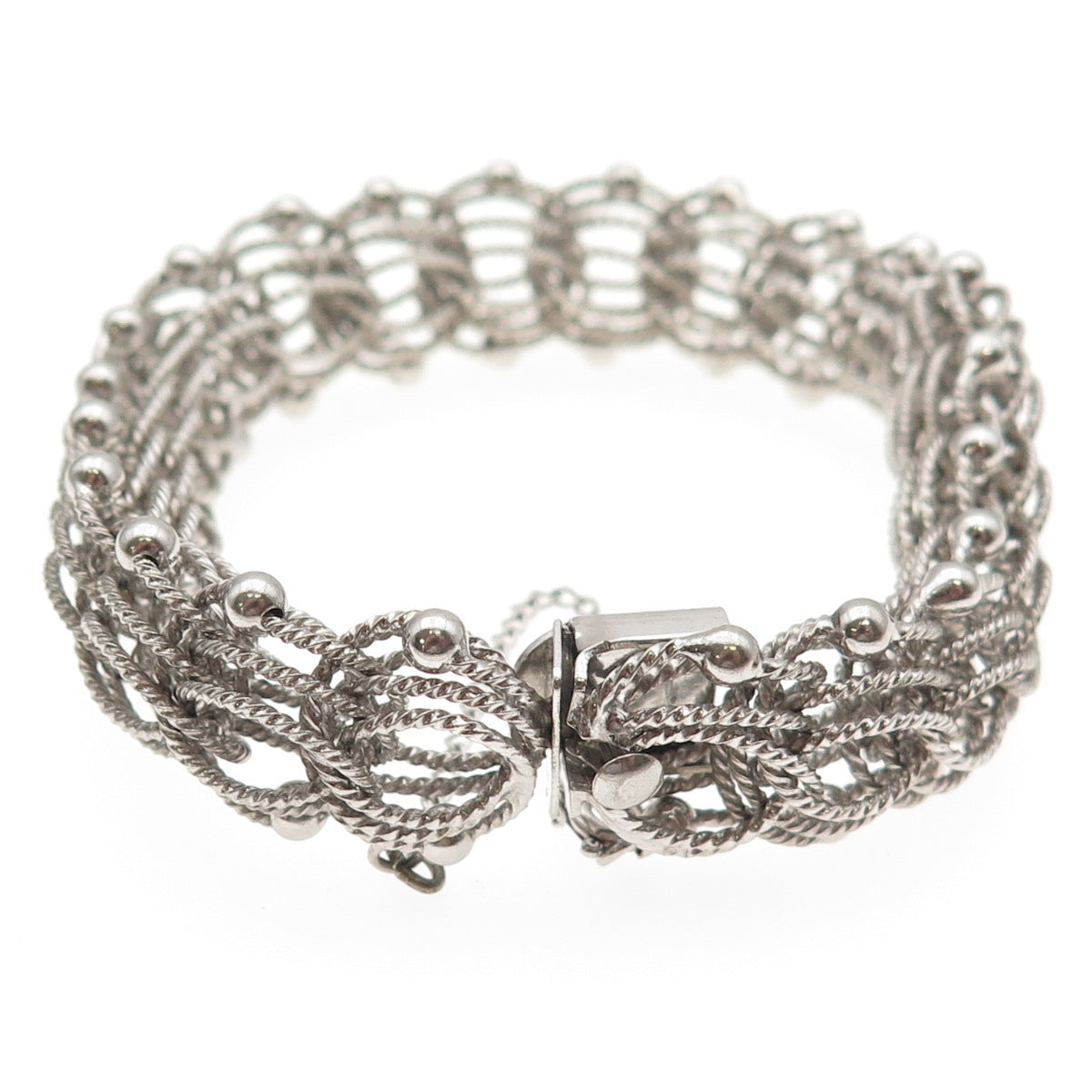 925 Sterling Silver Antique Art Deco Beaded Bismark Link Bracelet 6.75"
