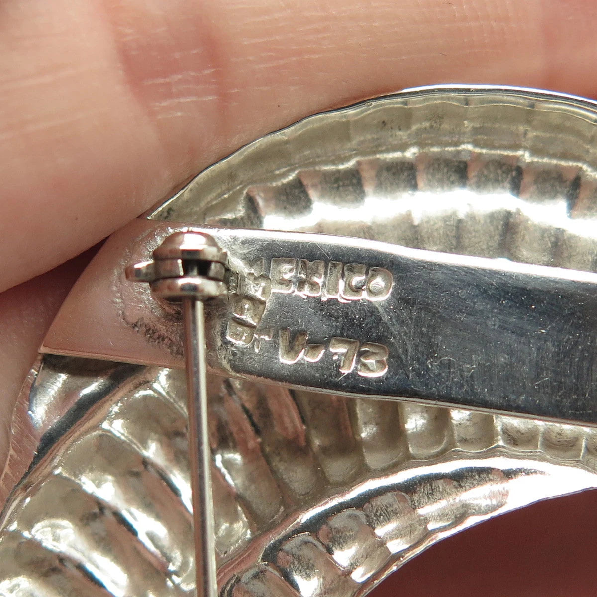 925 Sterling Silver 2-Tone Vintage Mexico Modernist Pin Brooch