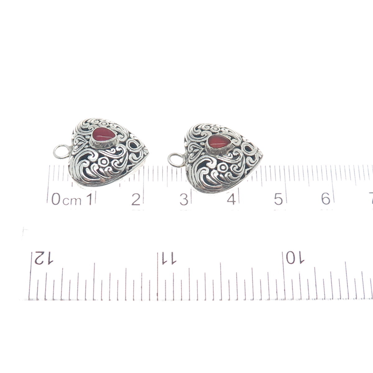 MILO 925 Sterling Silver Vintage Real Carnelian Gem Floral Heart Jacket Earrings