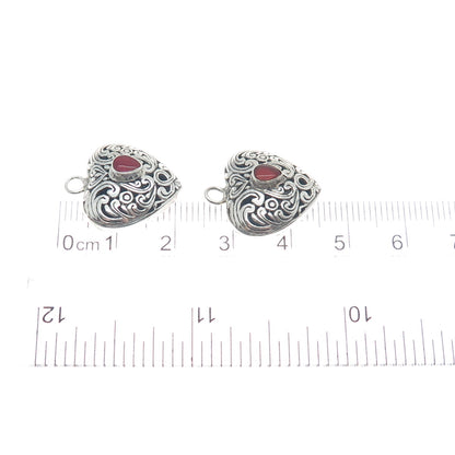 MILO 925 Sterling Silver Vintage Real Carnelian Gem Floral Heart Jacket Earrings
