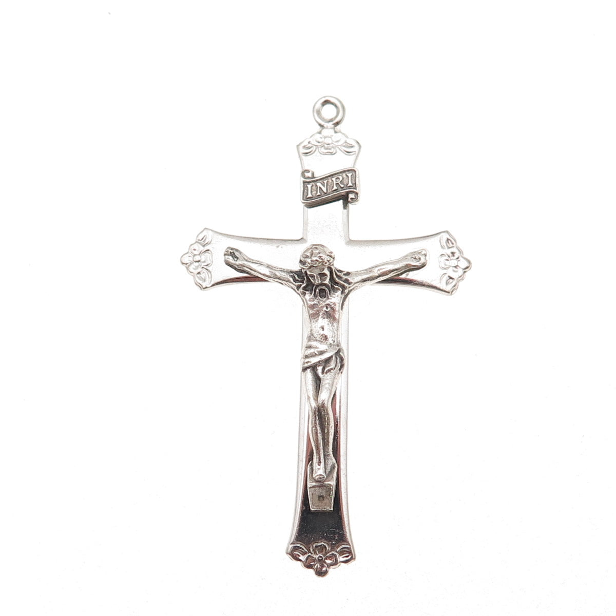 925 Sterling Silver Vintage Crucifix Cross Religious Oxidized Charm Pendant