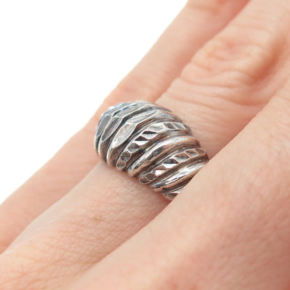 925 Sterling Silver Vintage Modernist Ribbed Dome Oxidized Ring Size 6.5