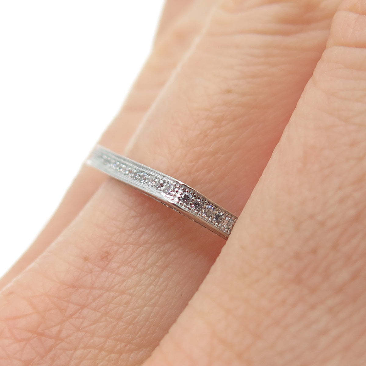 925 Sterling Silver Round-Cut C Z Eternity Stackable Square Band Ring Size 8.75