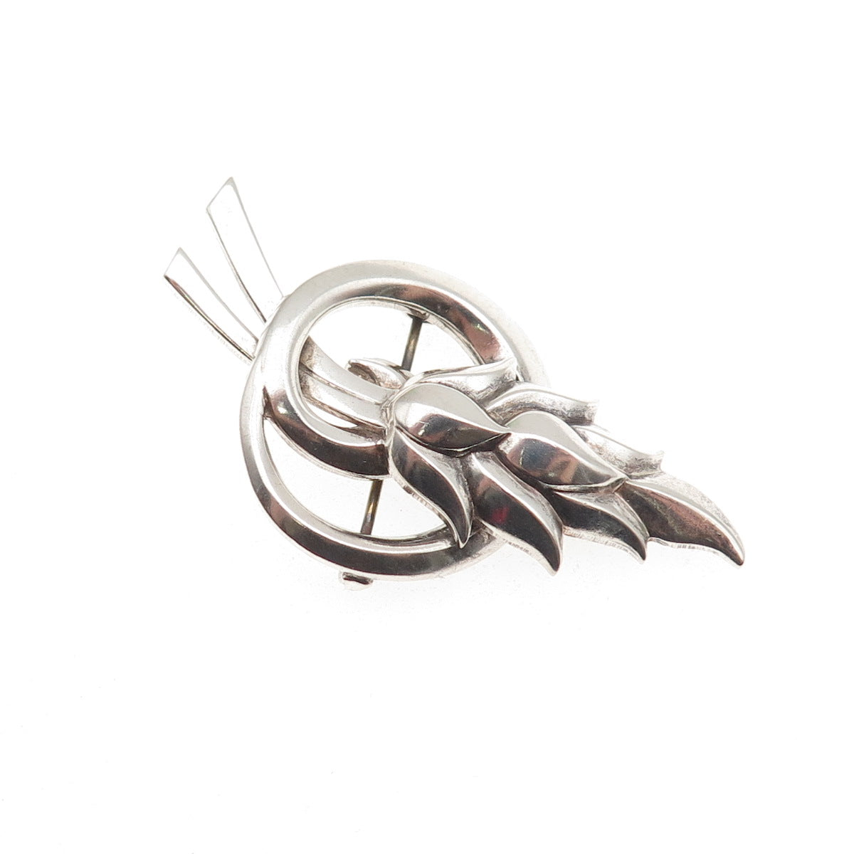 Silverman Brothers Sterling Silver Antique Art Deco Floral Oxidized Pin Brooch