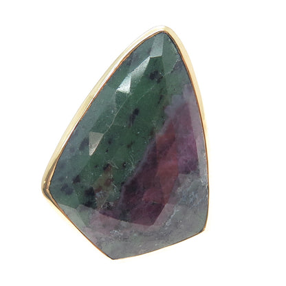 925 Sterling Silver Gold Plated Real Zoisite Ruby Statement Ring Size 6