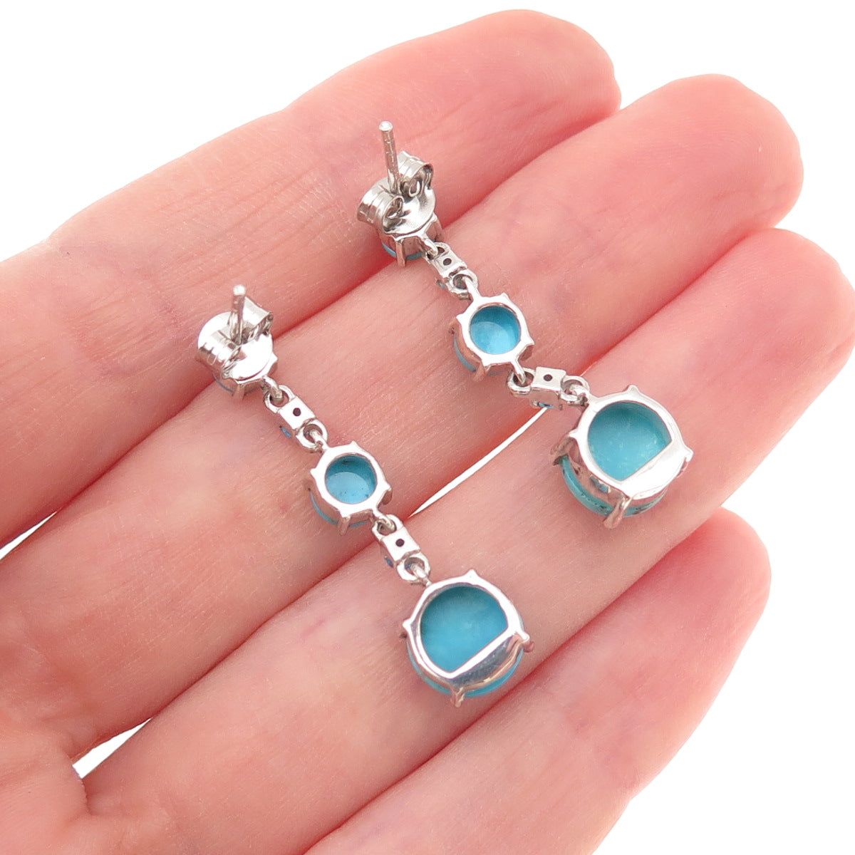 Chuck Clemency 925 Sterling Silver Real Turquoise & Apatite Dangle Earrings