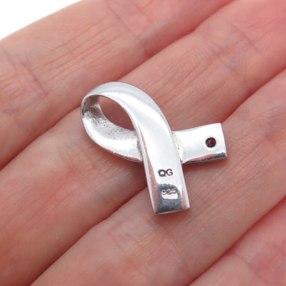 925 Sterling Vintage Pink C Z Breast Cancer Awareness Ribbon Mini Slide Pendant