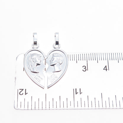925 Sterling Silver Italy Always Together Broken Heart Charm Pendant