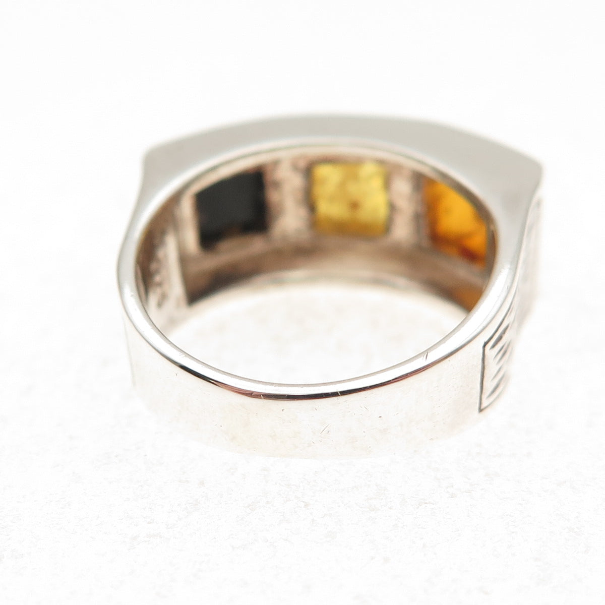 Valerio V-8 925 Sterling Silver Vintage Poland Real Amber Ring Size 6