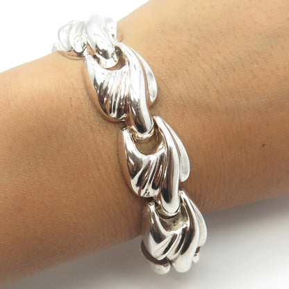 925 Sterling Silver Vintage Italy Puffy Modernist Link Bracelet 7.5"