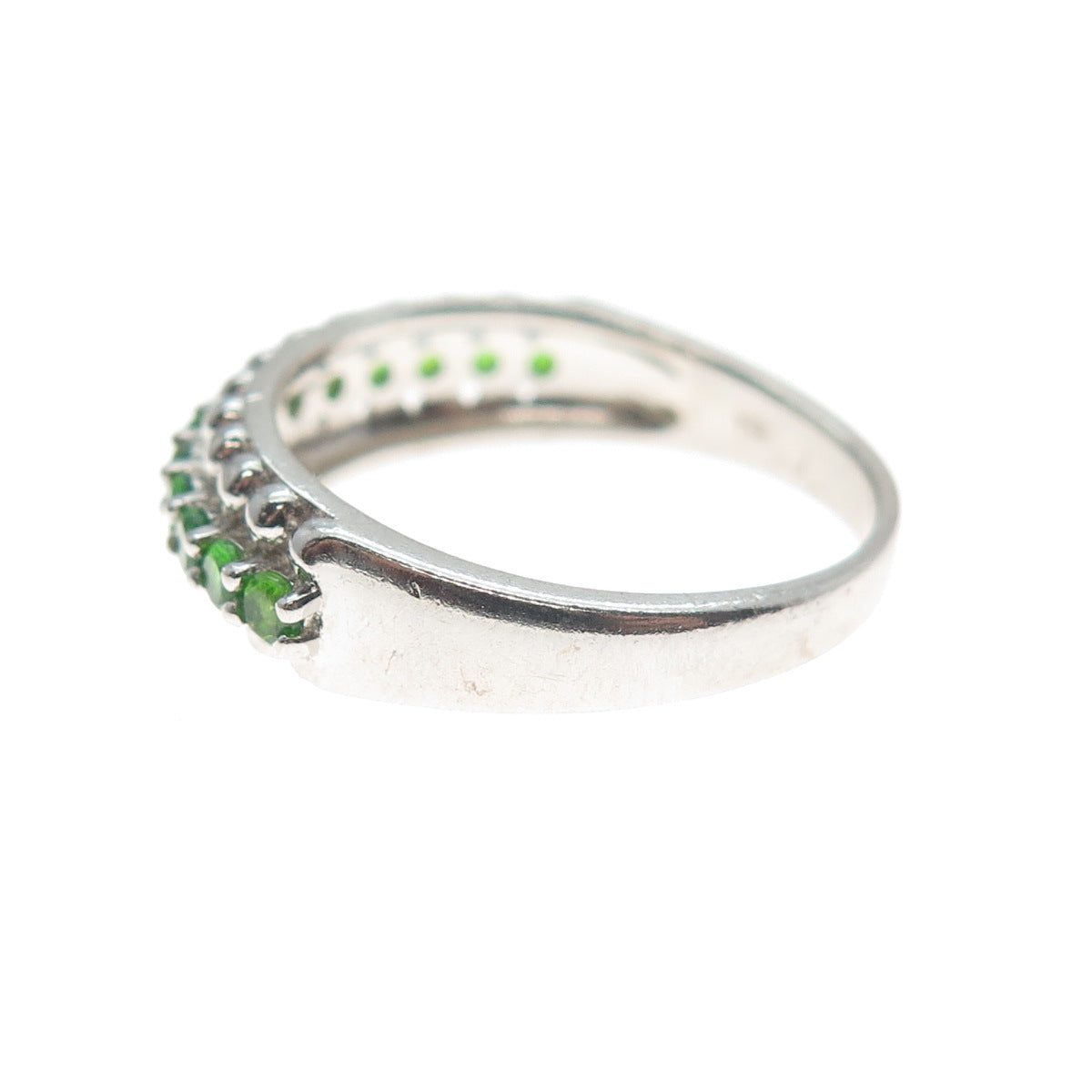 925 Sterling Silver Real Round-Cut Peridot Beaded Ring Size 7.5