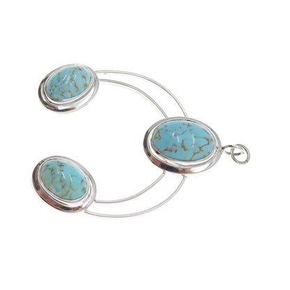 CURTIS CREATIONS 925 Sterling Silver Vintage Faux Turquoise Modernist Pendant
