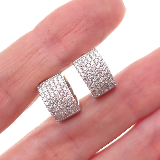 925 Sterling Silver Round-Cut C Z Hoop Earrings