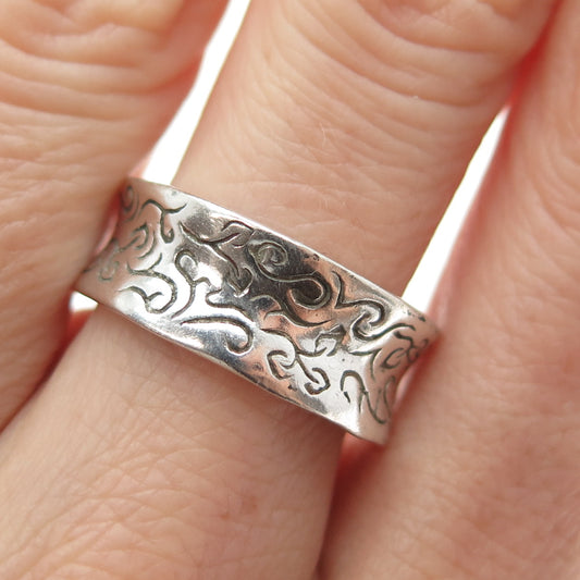 CINER & STEELEMAN 925 Sterling Silver Vintage Floral Scroll Band Ring Size 7.5