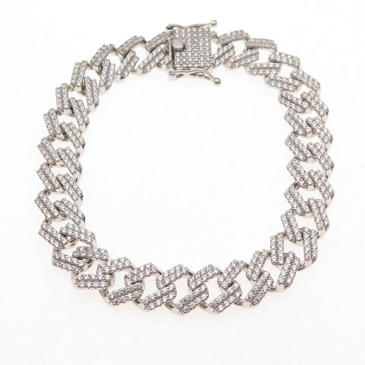 925 Sterling Silver Round-Cut C Z Cuban Link Bracelet 8"