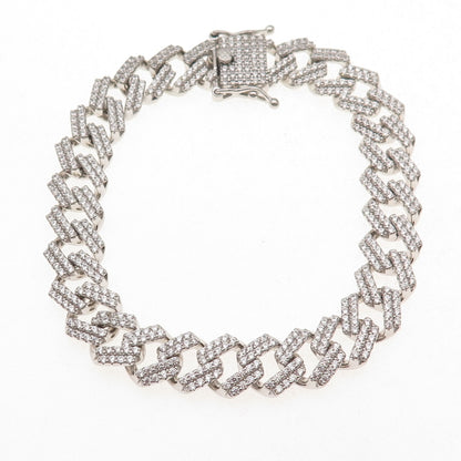 925 Sterling Silver Round-Cut C Z Cuban Link Bracelet 8"