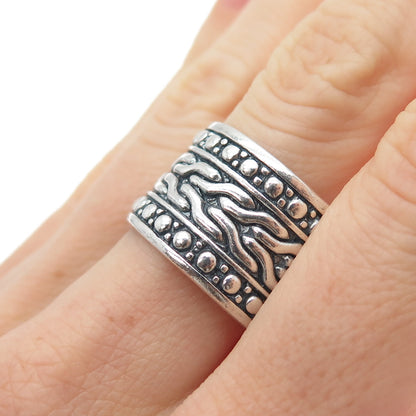 925 Sterling Silver Vintage Modernist Oxidized Wide Band Ring Size 9.75