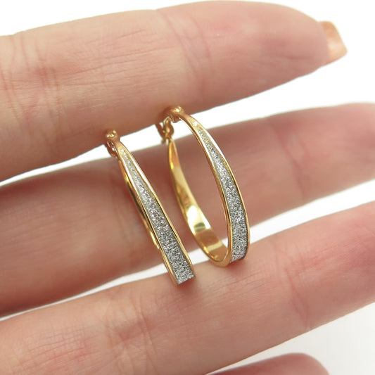 HAN 925 Sterling Silver Gold Plated Diamond-Imitation Hoop Earrings