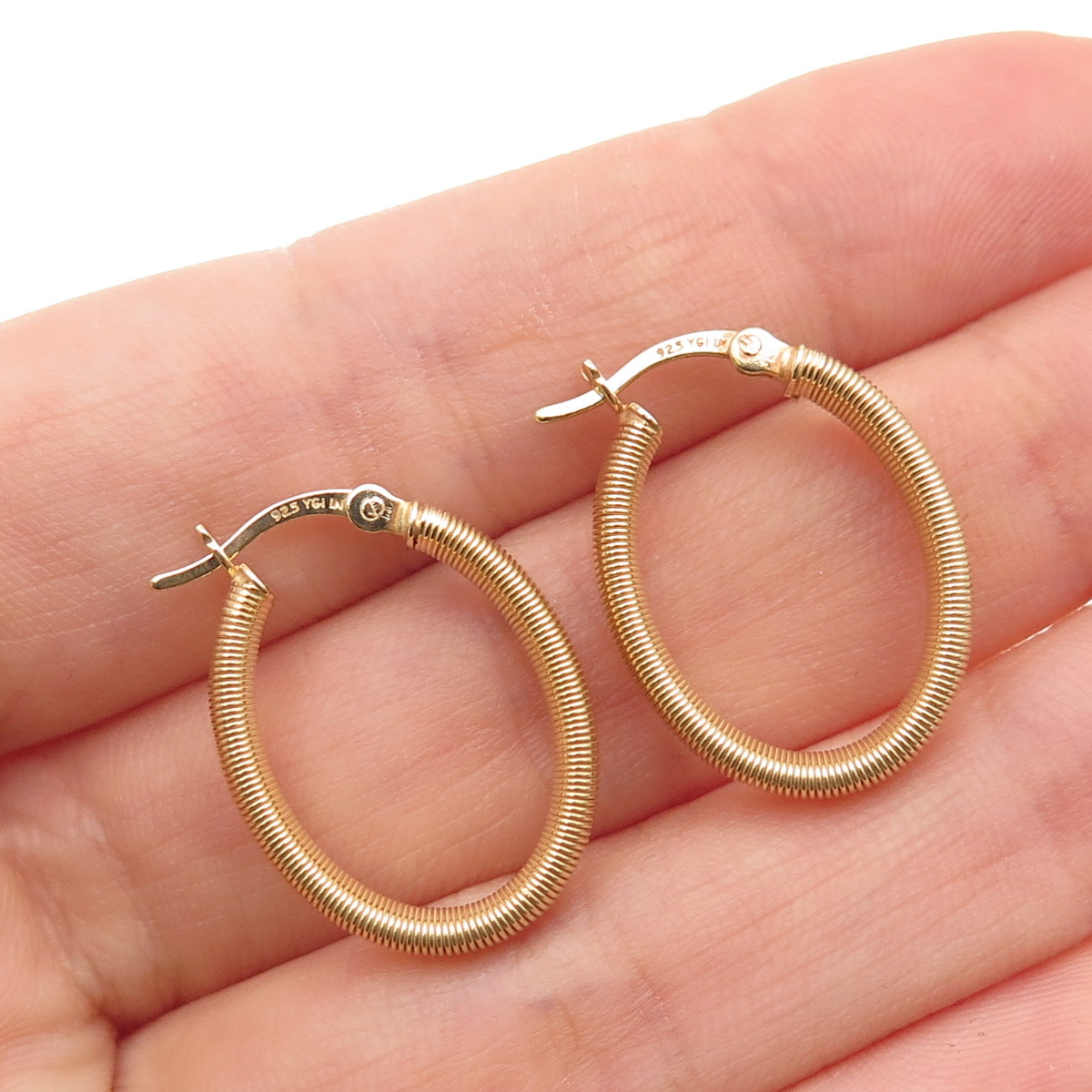 925 Sterling Silver Gold Plated Snake Link Oval Hoop Earrings