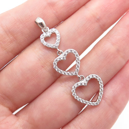 FD FELICIA DESIGN 925 Sterling Silver Round-Cut C Z Graduated Heart Pendant