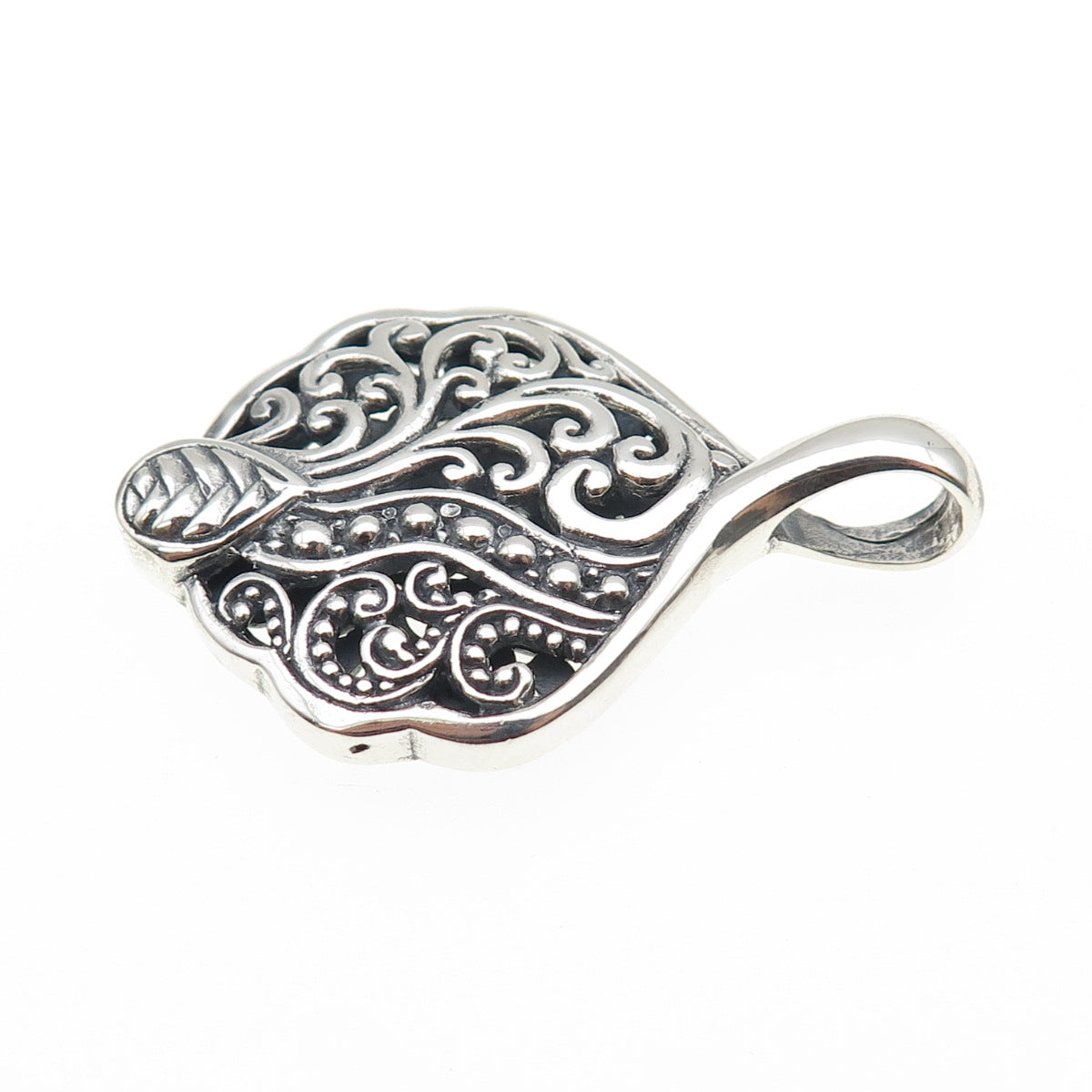 925 Sterling Silver Vintage Modernist Scroll Oxidized Charm Pendant