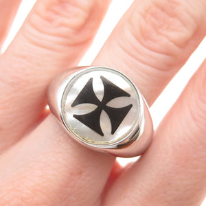 Dasan 925 Sterling Silver Real MOP Cross Signet Ring Size 10.5