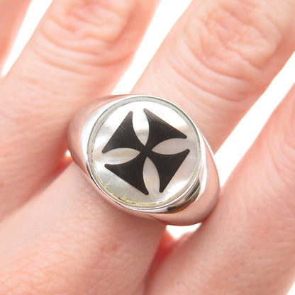 Dasan 925 Sterling Silver Real MOP Cross Signet Ring Size 10.5