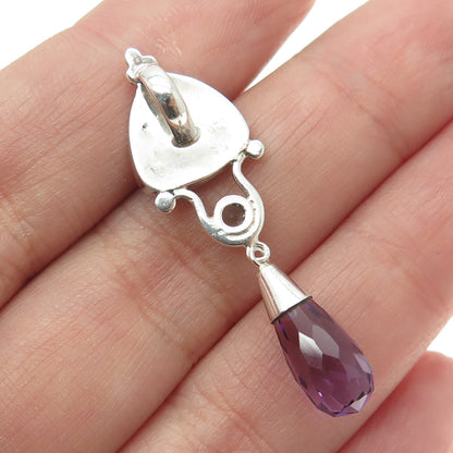 NK SILVER 925 Sterling Silver Vintage Real Blue Topaz Amethyst & MOP Pendant